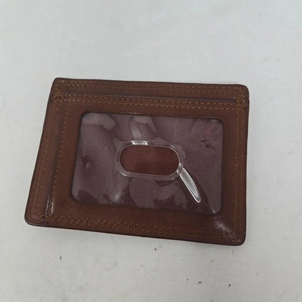 Timberland Mens Brown Leather Slim Card Holder Wallet‎ ID Window Logo